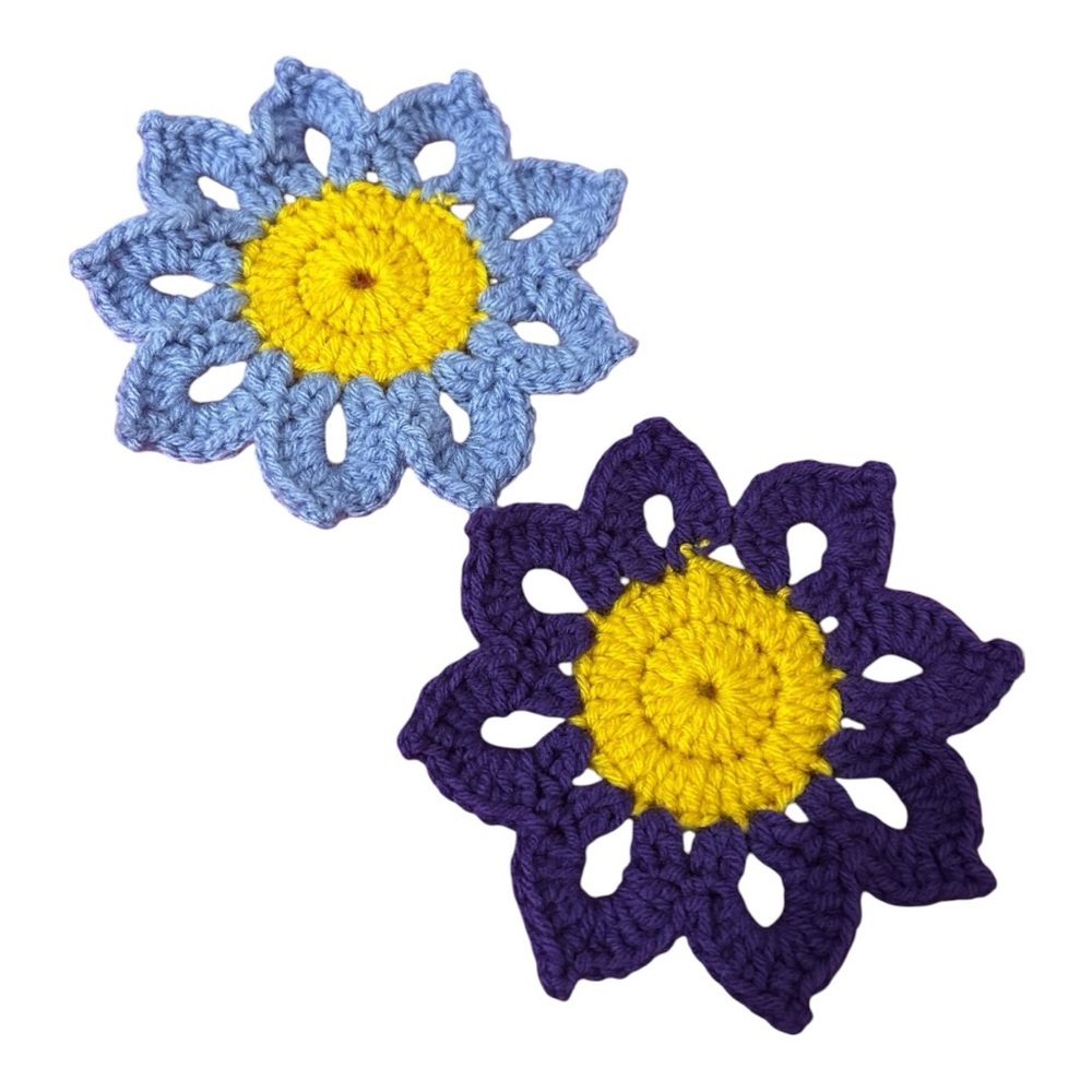 Crochet Flower Coasters in Blue and Purple